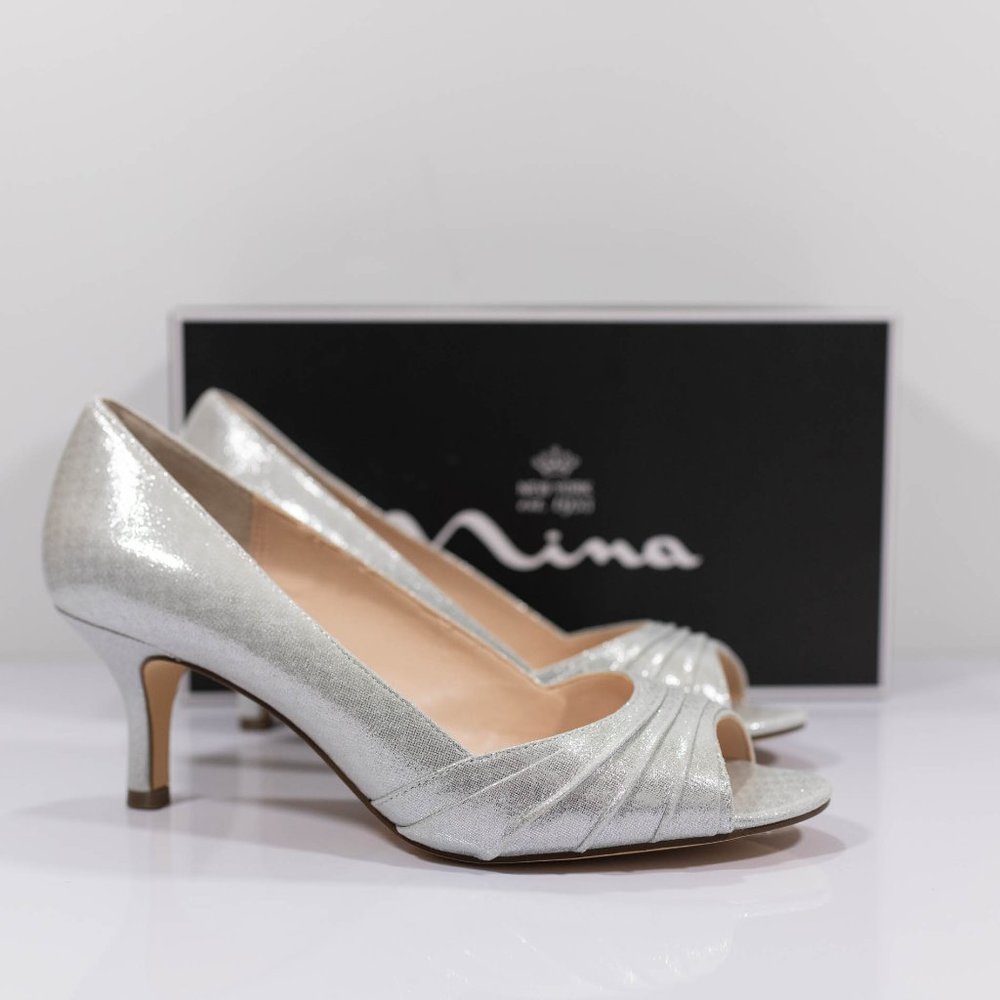 Nina Chezare Metallic Peep Toe Wedding Pumps